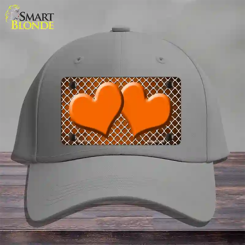 Orange White Quatrefoil Hearts Oil Rubbed Novelty License Plate Hat Cotton / Gray