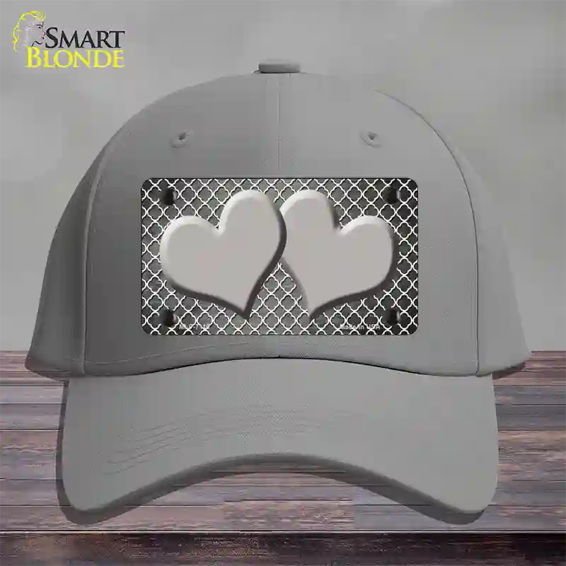 Gray White Quatrefoil Hearts Oil Rubbed Novelty License Plate Hat Cotton / Gray