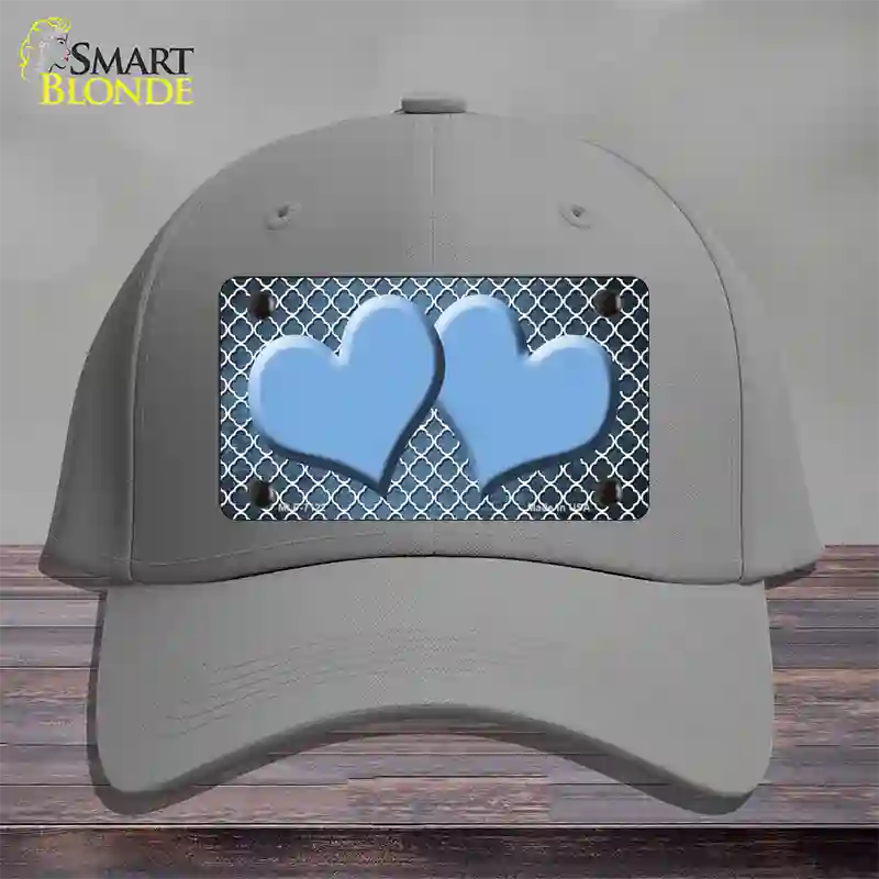 Light Blue White Quatrefoil Hearts Oil Rubbed Novelty License Plate Hat Cotton / Gray