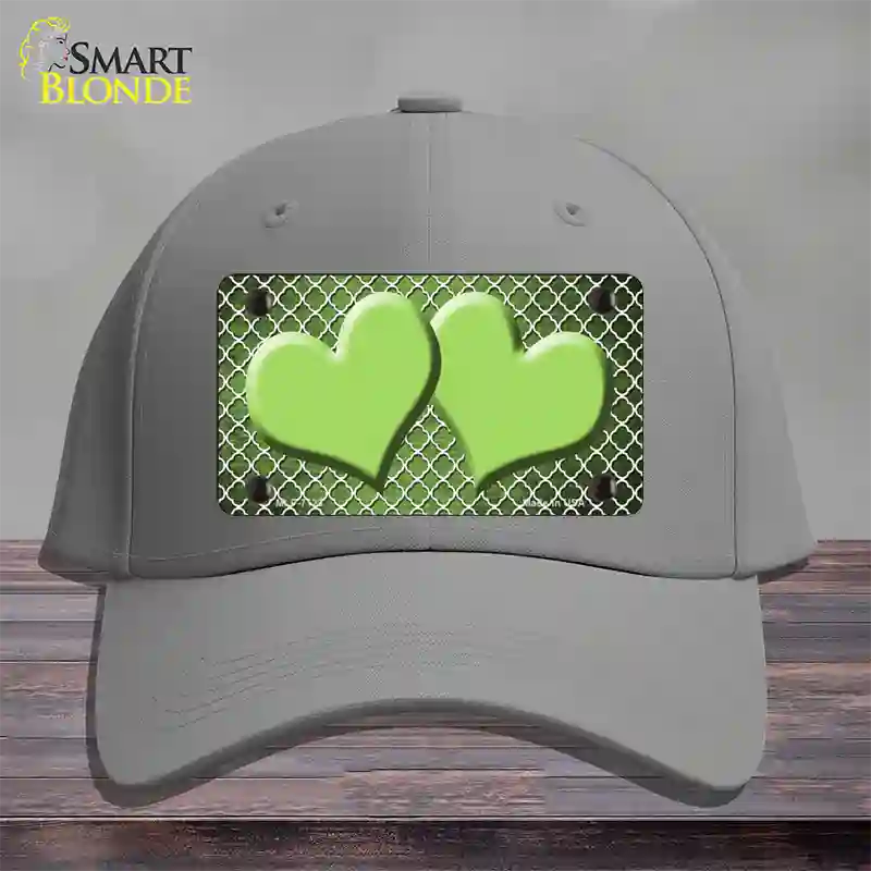 Lime Green White Quatrefoil Hearts Oil Rubbed Novelty License Plate Hat Cotton / Gray