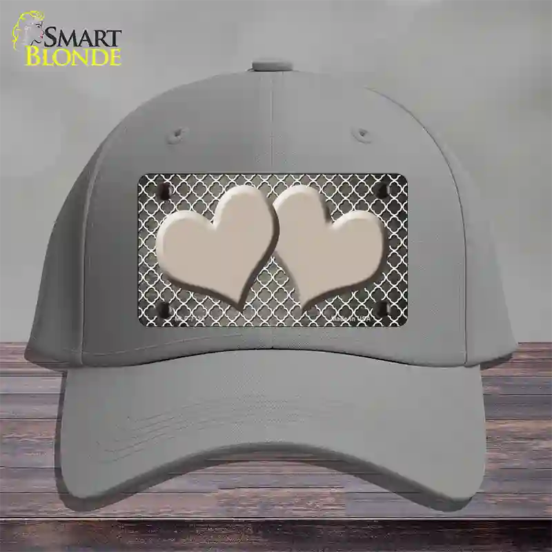 Tan White Quatrefoil Hearts Oil Rubbed Novelty License Plate Hat Cotton / Gray