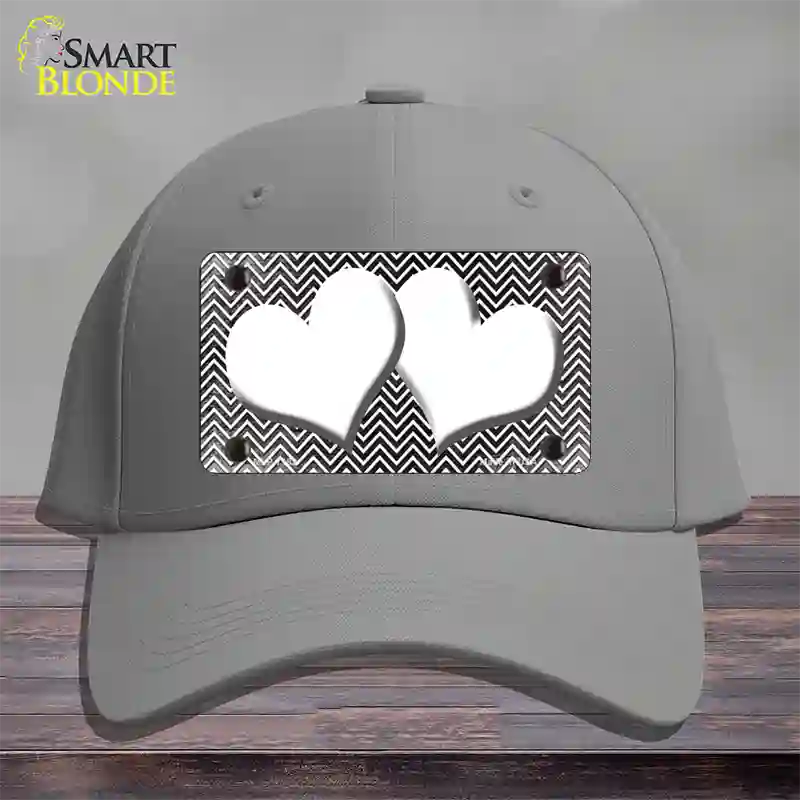 Black White Small Chevron Hearts Oil Rubbed Novelty License Plate Hat Cotton / Gray