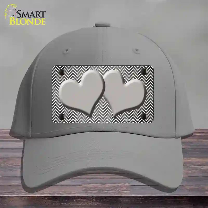 Gray White Small Chevron Hearts Oil Rubbed Novelty License Plate Hat Cotton / Gray