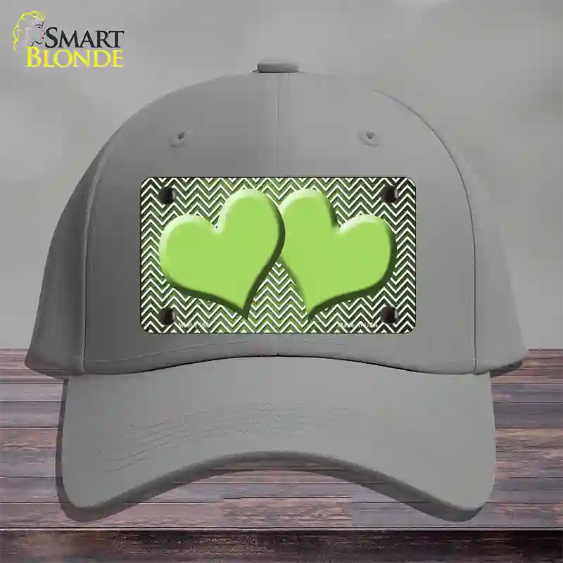 Lime Green White Small Chevron Hearts Oil Rubbed Novelty License Plate Hat Cotton / Gray