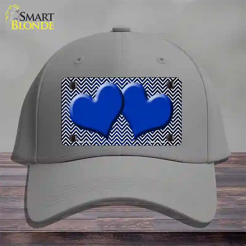 Blue White Small Chevron Hearts Oil Rubbed Novelty License Plate Hat Cotton / Gray