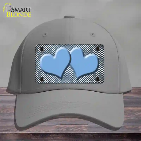 Light Blue White Small Chevron Hearts Oil Rubbed Novelty License Plate Hat Cotton / Gray