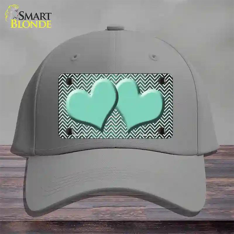 Mint White Small Chevron Hearts Oil Rubbed Novelty License Plate Hat Cotton / Gray