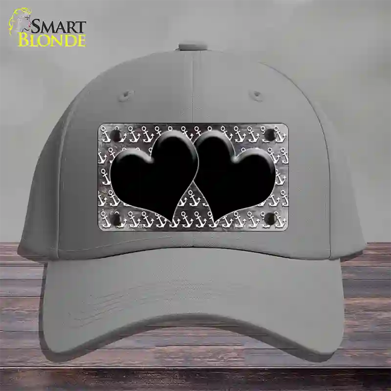 Black White Anchor Hearts Oil Rubbed Novelty License Plate Hat Cotton / Gray