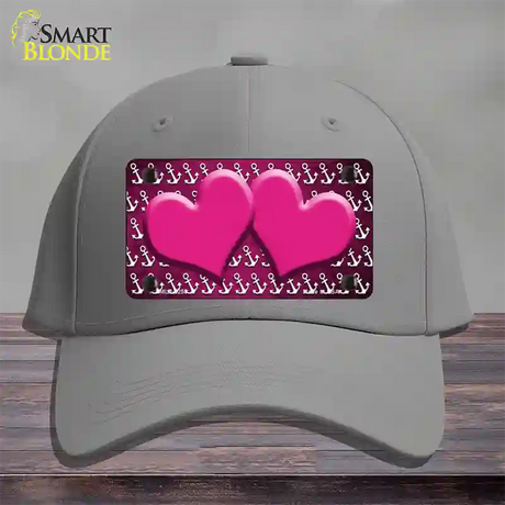 Pink White Anchor Hearts Oil Rubbed Novelty License Plate Hat Cotton / Gray