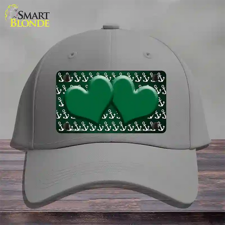 Green White Anchor Hearts Oil Rubbed Novelty License Plate Hat Cotton / Gray