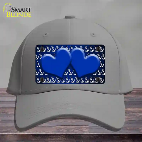 Blue White Anchor Hearts Oil Rubbed Novelty License Plate Hat Cotton / Gray