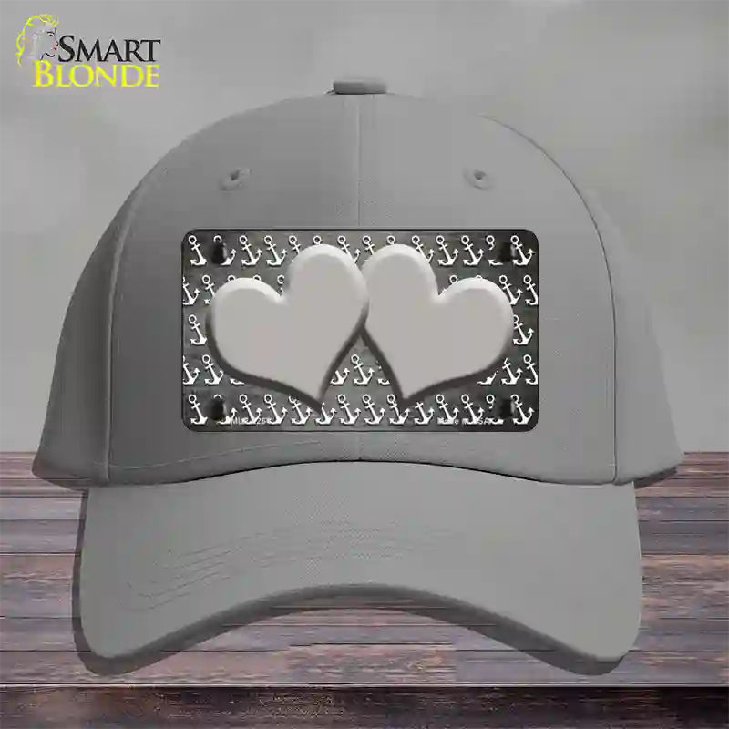 Gray White Anchor Hearts Oil Rubbed Novelty License Plate Hat Cotton / Gray