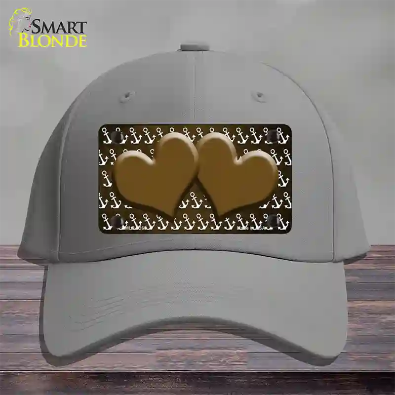 Brown White Anchor Hearts Oil Rubbed Novelty License Plate Hat Cotton / Gray