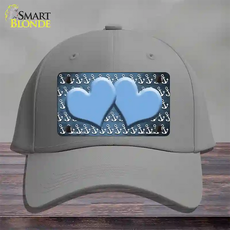 Light Blue White Anchor Hearts Oil Rubbed Novelty License Plate Hat Cotton / Gray