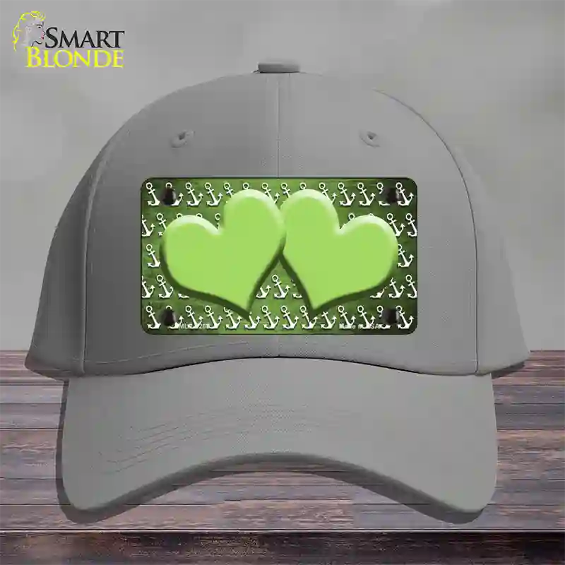 Lime Green White Anchor Hearts Oil Rubbed Novelty License Plate Hat Cotton / Gray