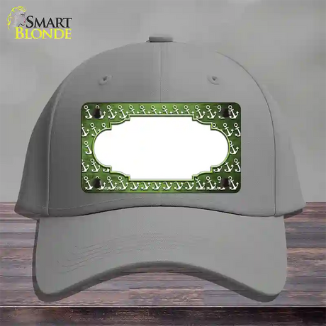 Lime Green White Anchor Scallop Oil Rubbed Novelty License Plate Hat Cotton / Gray