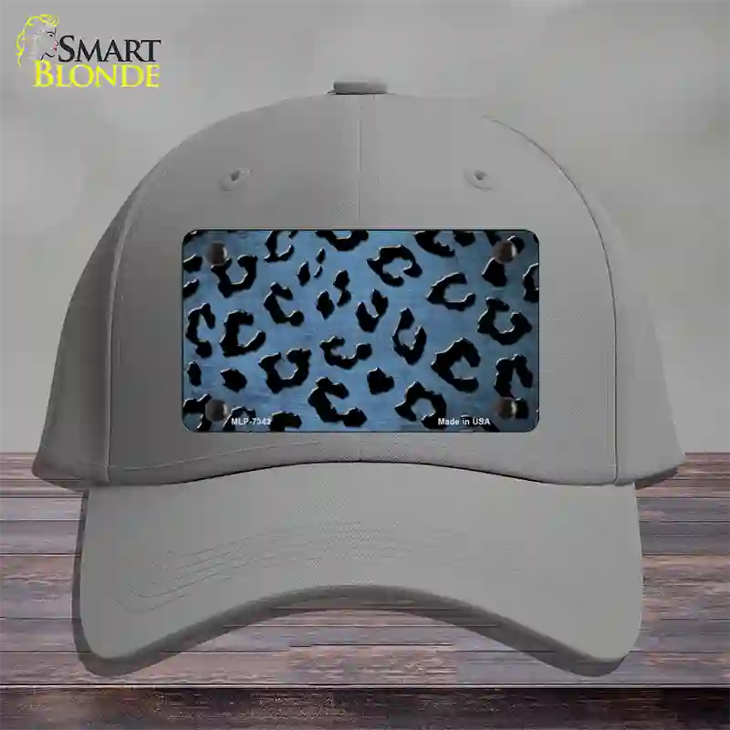 Light Blue Black Cheetah Oil Rubbed Novelty License Plate Hat Cotton / Gray