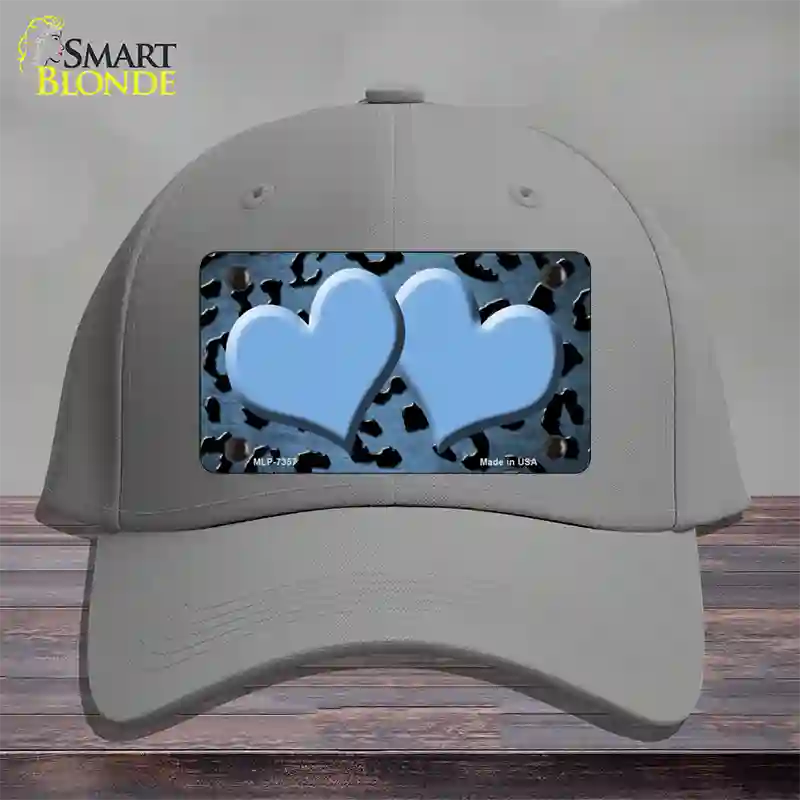 Light Blue Black Cheetah Hearts Oil Rubbed Novelty License Plate Hat Cotton / Gray