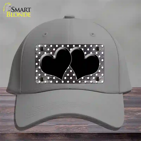 Black White Small Dots Hearts Oil Rubbed Novelty License Plate Hat Cotton / Gray