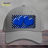 Blue White Small Dots Hearts Oil Rubbed Novelty License Plate Hat Cotton / Gray