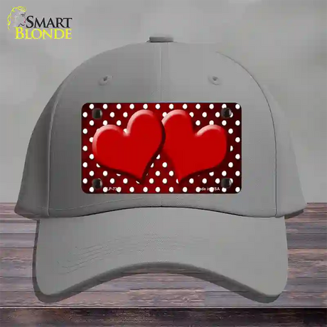 Red White Small Dots Hearts Oil Rubbed Novelty License Plate Hat Cotton / Gray