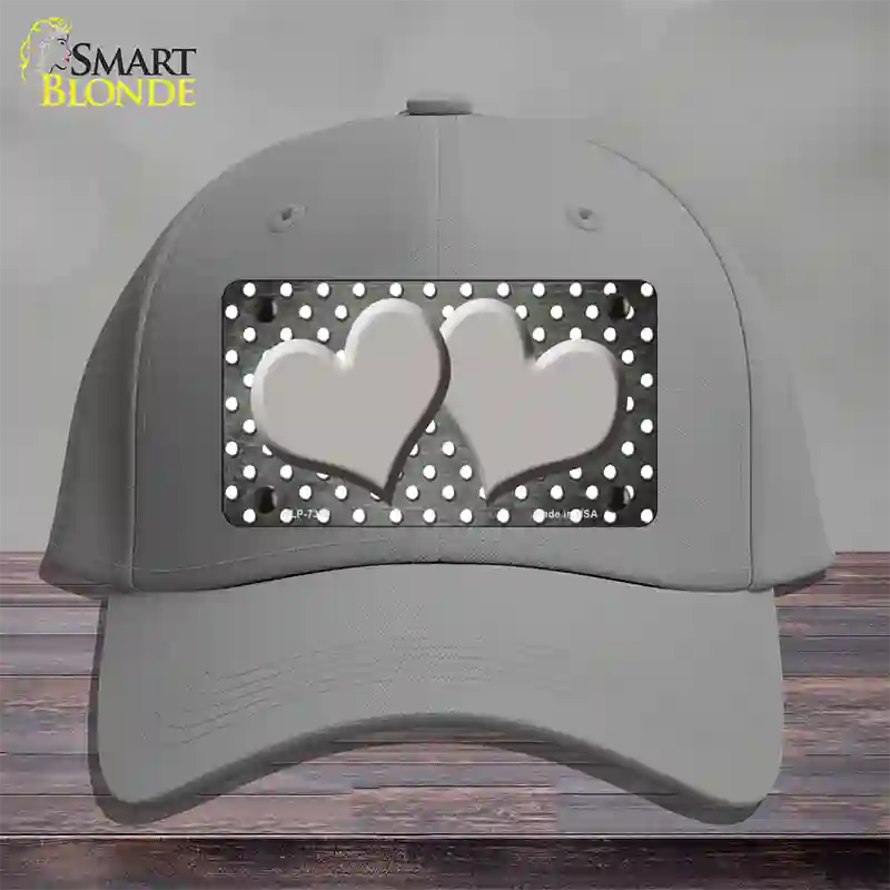 Gray White Small Dots Hearts Oil Rubbed Novelty License Plate Hat Cotton / Gray