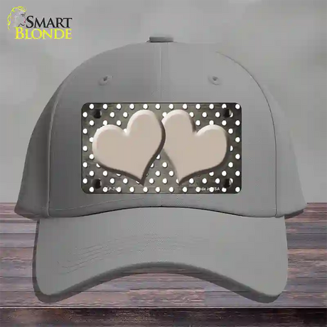 Tan White Small Dots Hearts Oil Rubbed Novelty License Plate Hat Cotton / Gray