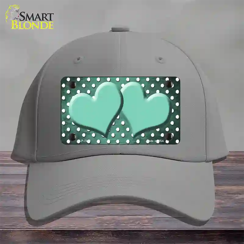 Mint White Small Dots Hearts Oil Rubbed Novelty License Plate Hat Cotton / Gray