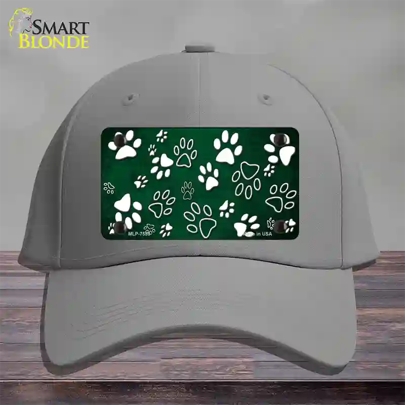 Green White Paw Oil Rubbed Novelty License Plate Hat Cotton / Gray