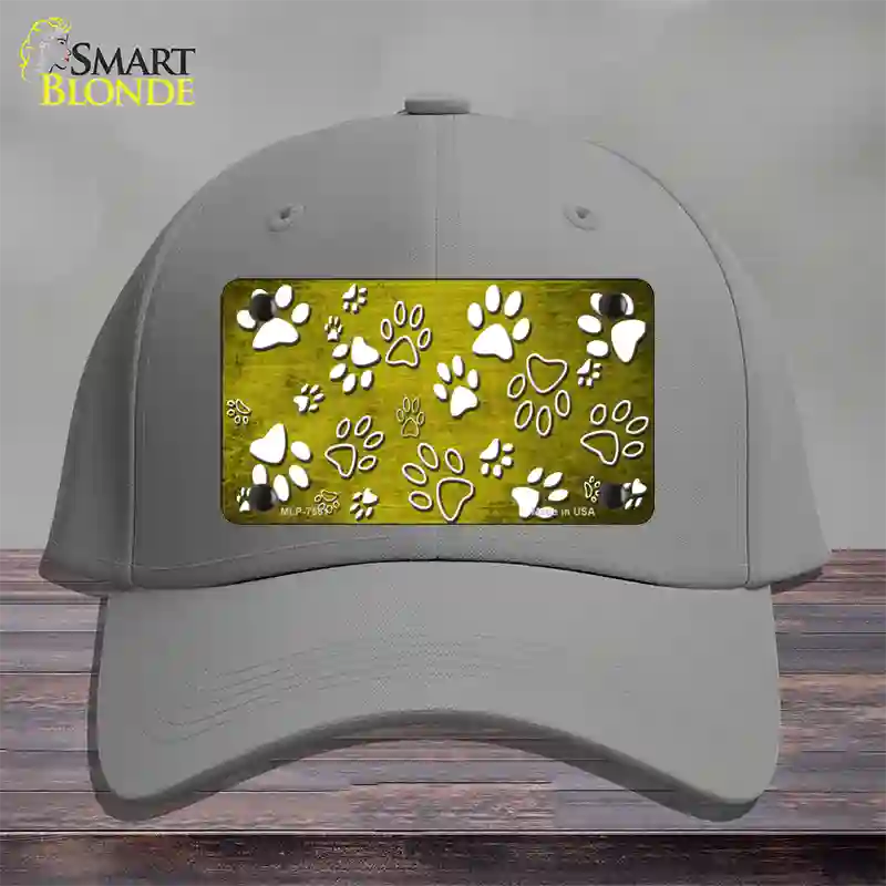 Yellow White Paw Oil Rubbed Novelty License Plate Hat Cotton / Gray