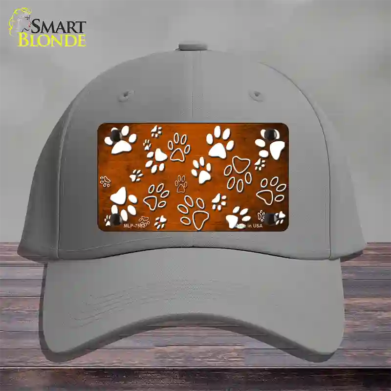 Orange White Paw Oil Rubbed Novelty License Plate Hat Cotton / Gray