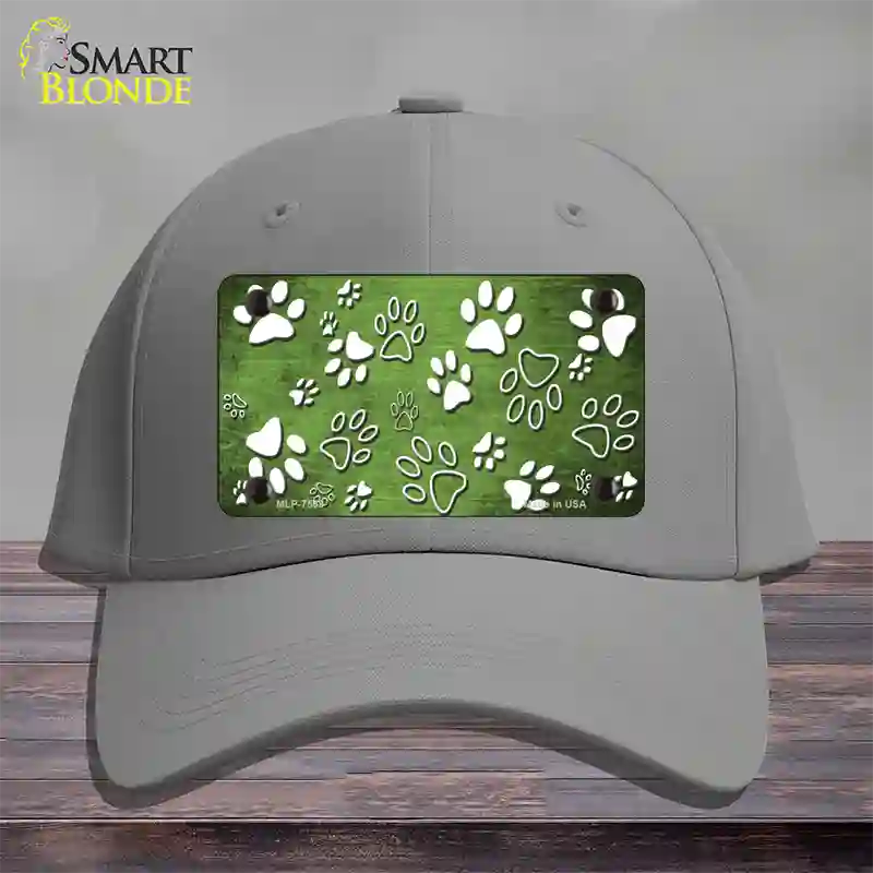 Lime Green White Paw Oil Rubbed Novelty License Plate Hat Cotton / Gray