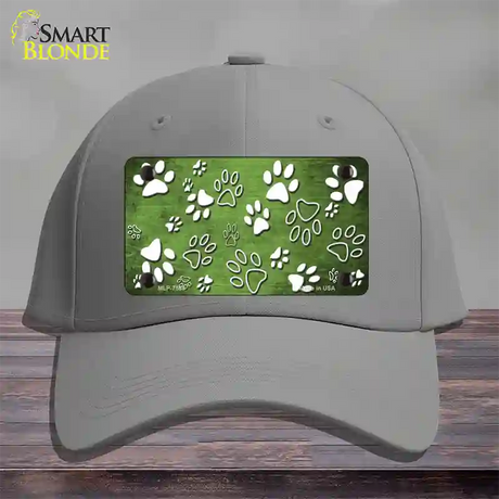 Lime Green White Paw Oil Rubbed Novelty License Plate Hat Cotton / Gray