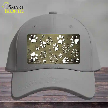 Gold White Paw Oil Rubbed Novelty License Plate Hat Cotton / Gray