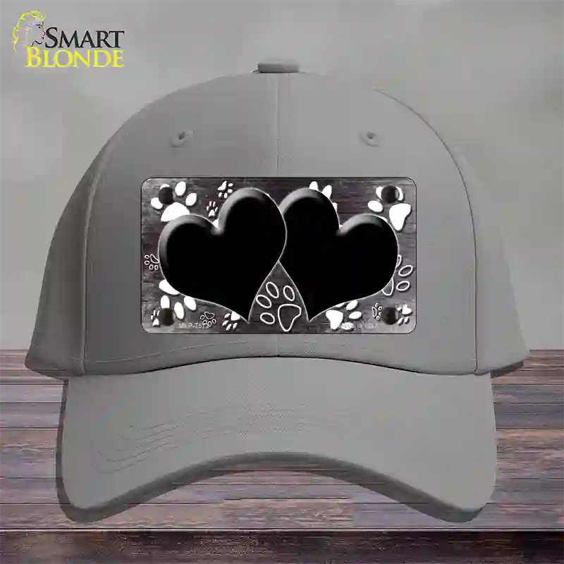 Paw Heart Black White Novelty License Plate Hat Cotton / Gray