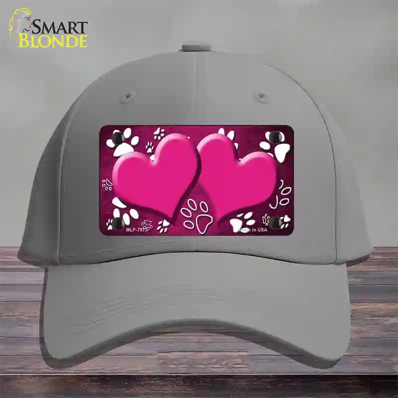 Paw Heart Pink White Novelty License Plate Hat Cotton / Gray