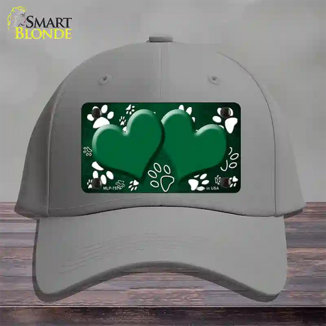 Paw Heart Green White Novelty License Plate Hat Cotton / Gray