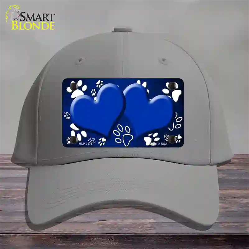 Paw Heart Blue White Novelty License Plate Hat Cotton / Gray