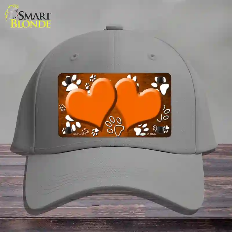 Paw Heart Orange White Novelty License Plate Hat Cotton / Gray