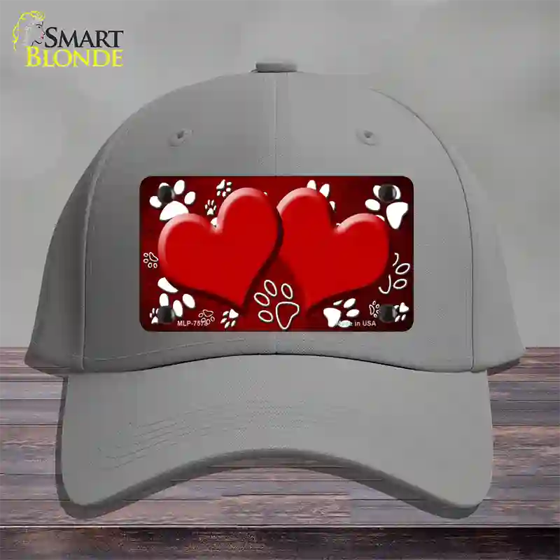 Paw Heart Red White Novelty License Plate Hat Cotton / Gray