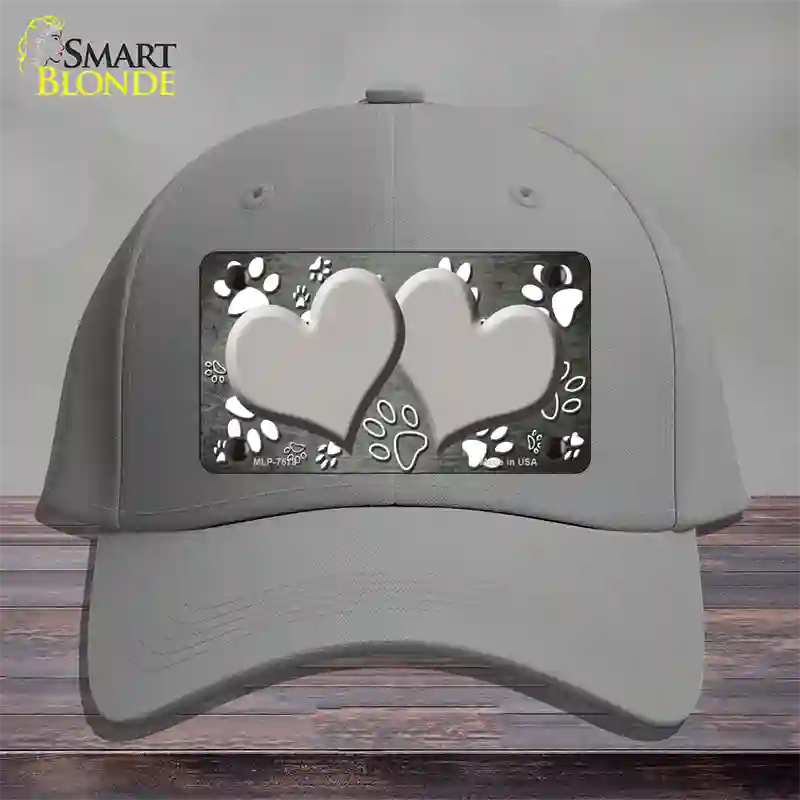 Paw Heart Gray White Novelty License Plate Hat Cotton / Gray