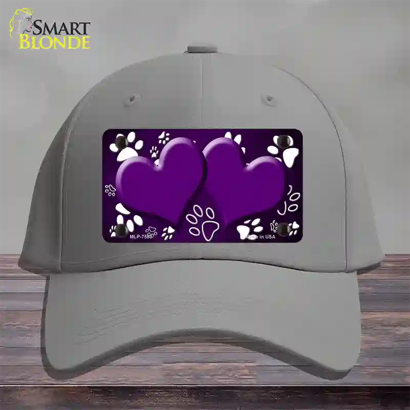 Paw Heart Purple White Novelty License Plate Hat Cotton / Gray