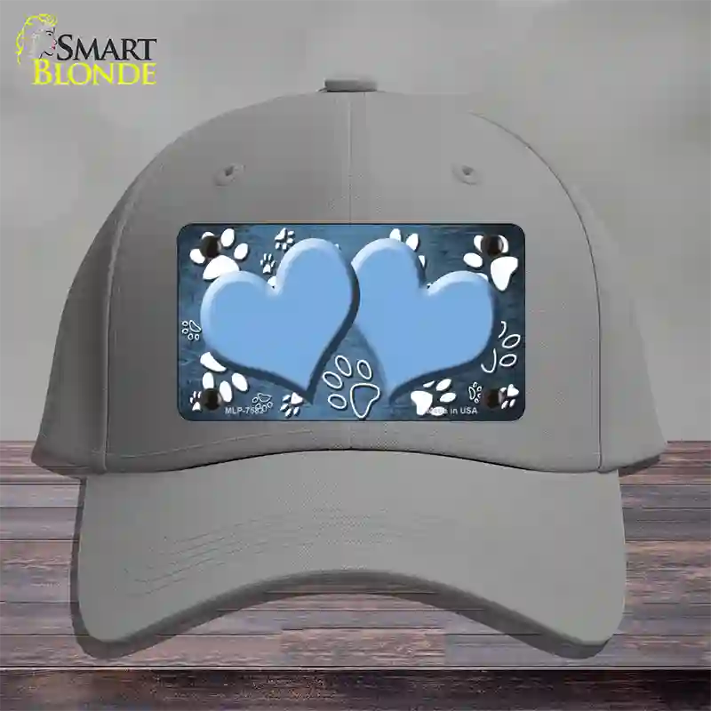 Paw Heart Light Blue White Novelty License Plate Hat Cotton / Gray