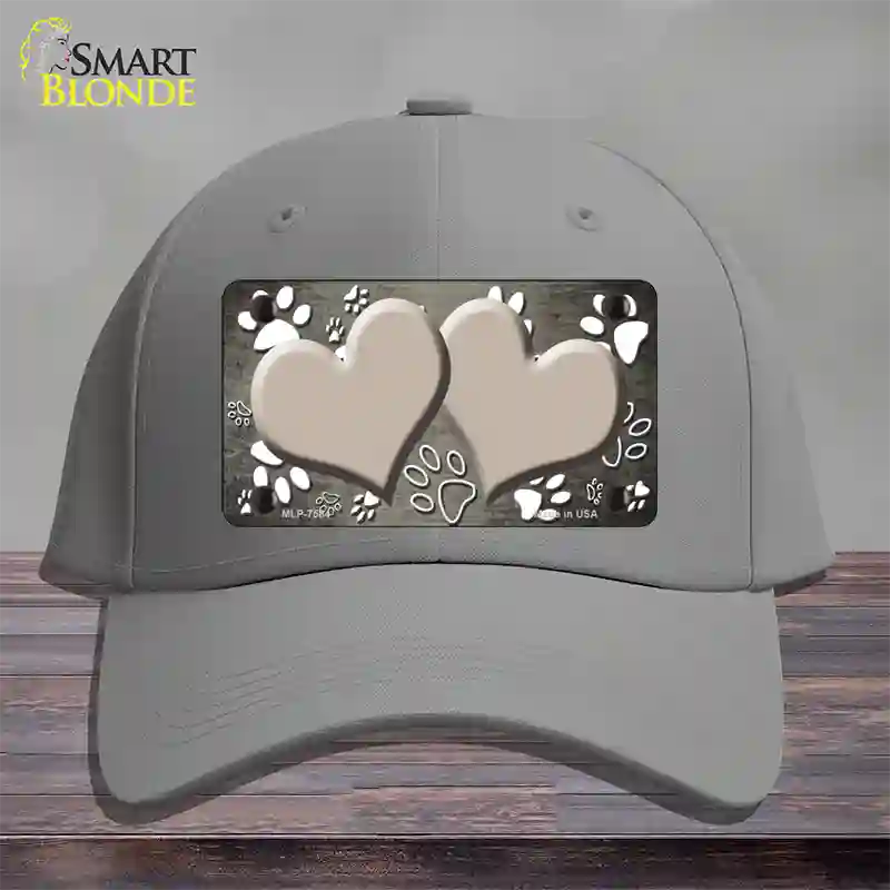 Paw Heart Tan White Novelty License Plate Hat Cotton / Gray