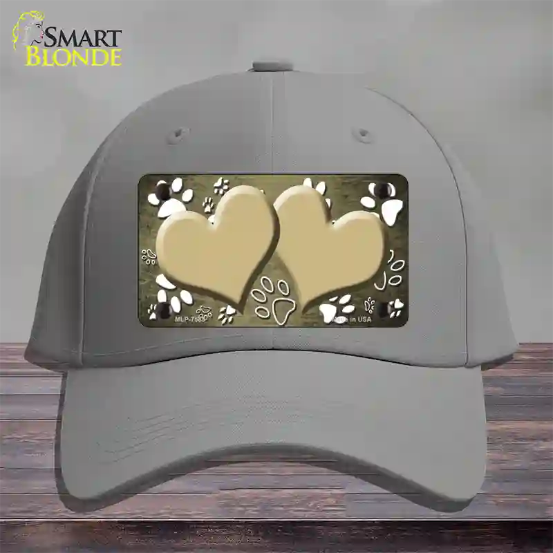 Paw Heart Gold White Novelty License Plate Hat Cotton / Gray