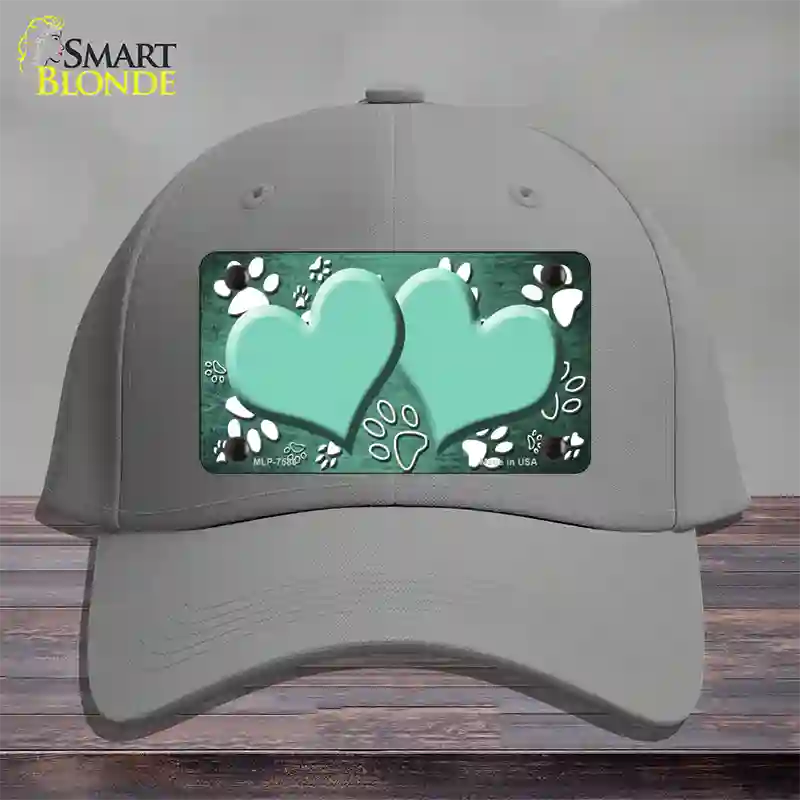 Paw Heart Mint White Novelty License Plate Hat Cotton / Gray