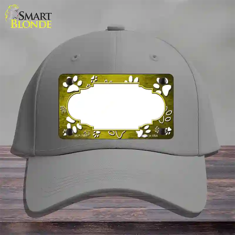 Paw Scallop Yellow White Novelty License Plate Hat Cotton / Gray