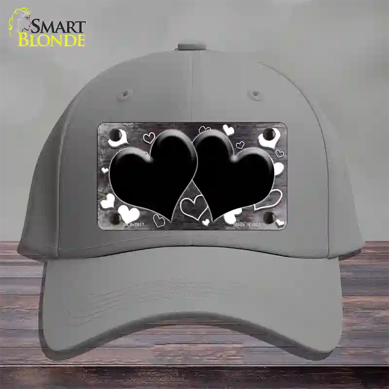 Black White Love Hearts Oil Rubbed Novelty License Plate Hat Cotton / Gray