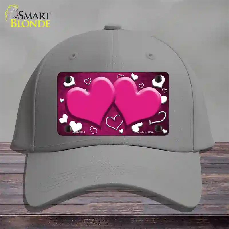 Pink White Love Hearts Oil Rubbed Novelty License Plate Hat Cotton / Gray