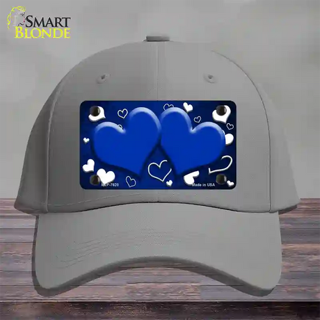 Blue White Love Hearts Oil Rubbed Novelty License Plate Hat Cotton / Gray